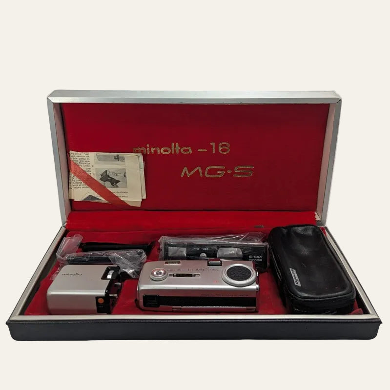 Minolta 16 MG-S Subminiature Film Camera with Filters, Flash