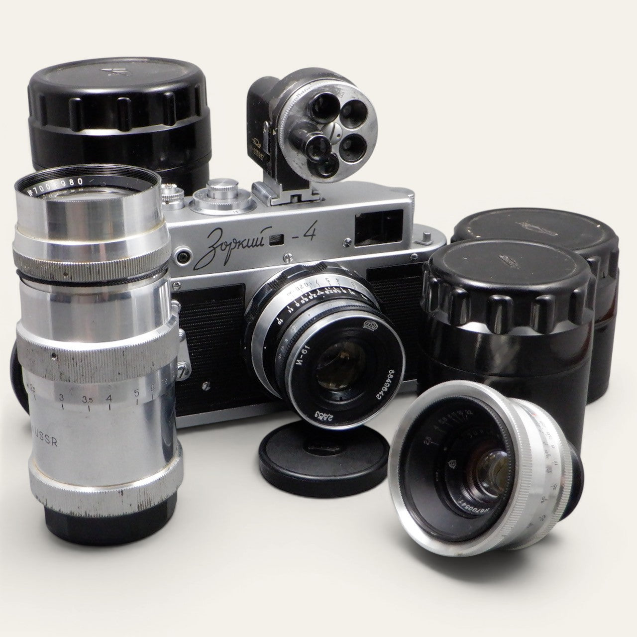 Zorki-4 Soviet Rangefinder Kit with Three Lenses and Universal