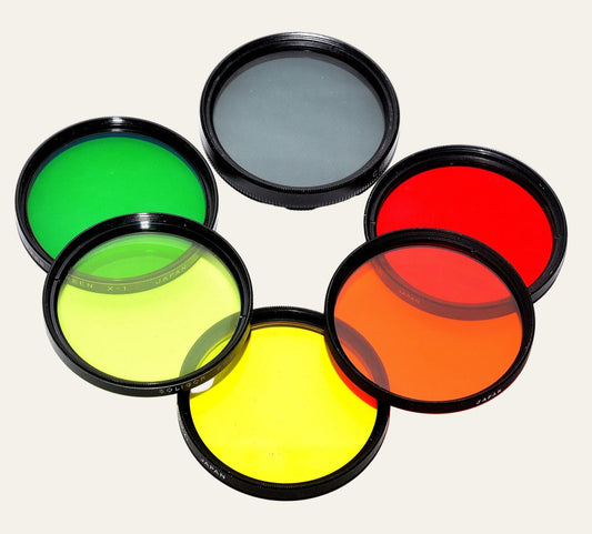 color filters including green, polarizer, red, yellow, and orange