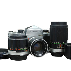 Miranda Sensomat 35mm Film Camera Kit w/ and three all-metal Auto Miranda lenses, extension tubes – Used Excellent