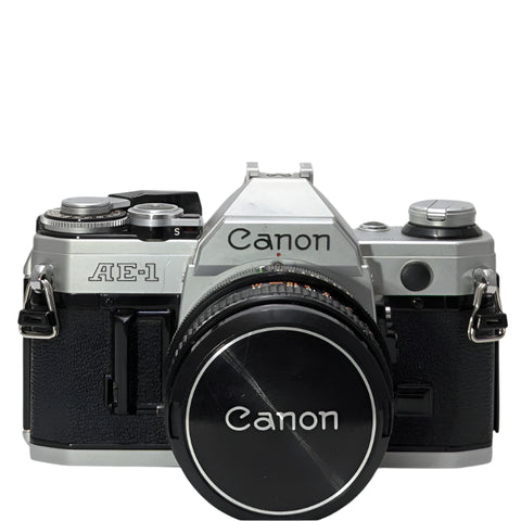 Canon AE-1 35mm film SLR camera w/ 50mm f1.8 Canon FD lens.