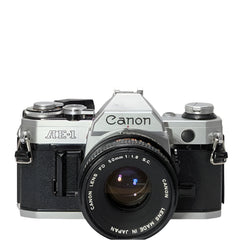 Canon AE-1 35mm film SLR camera w/ 50mm f1.8 Canon FD lens.